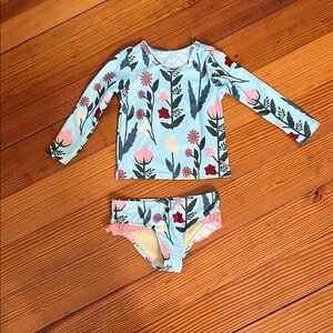 Pink Chicken Floral Swim Set - Blue and Pink